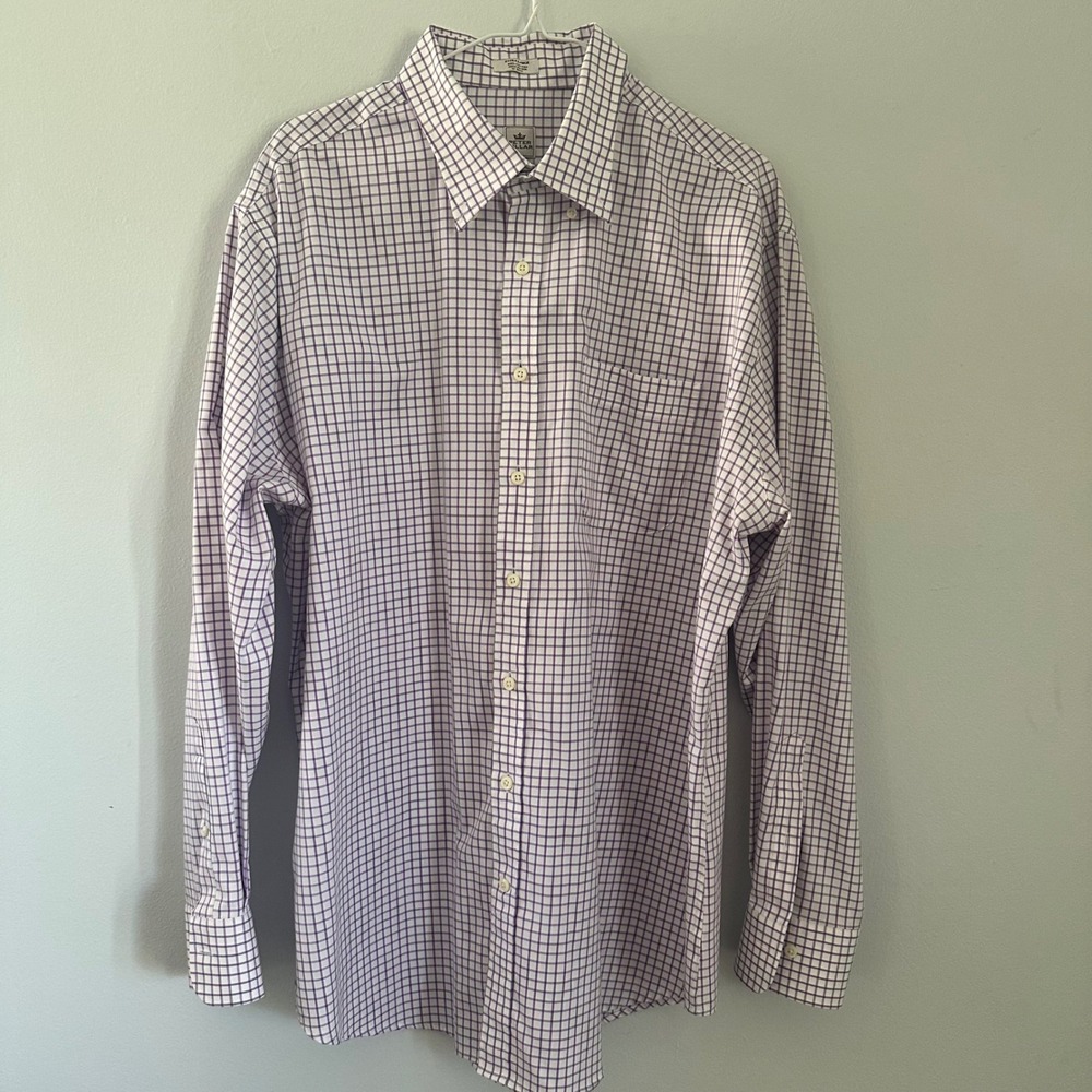 Peter Millar Mens Extra Large XL Checkered Dress Shirt Long Sleeve White /Purple